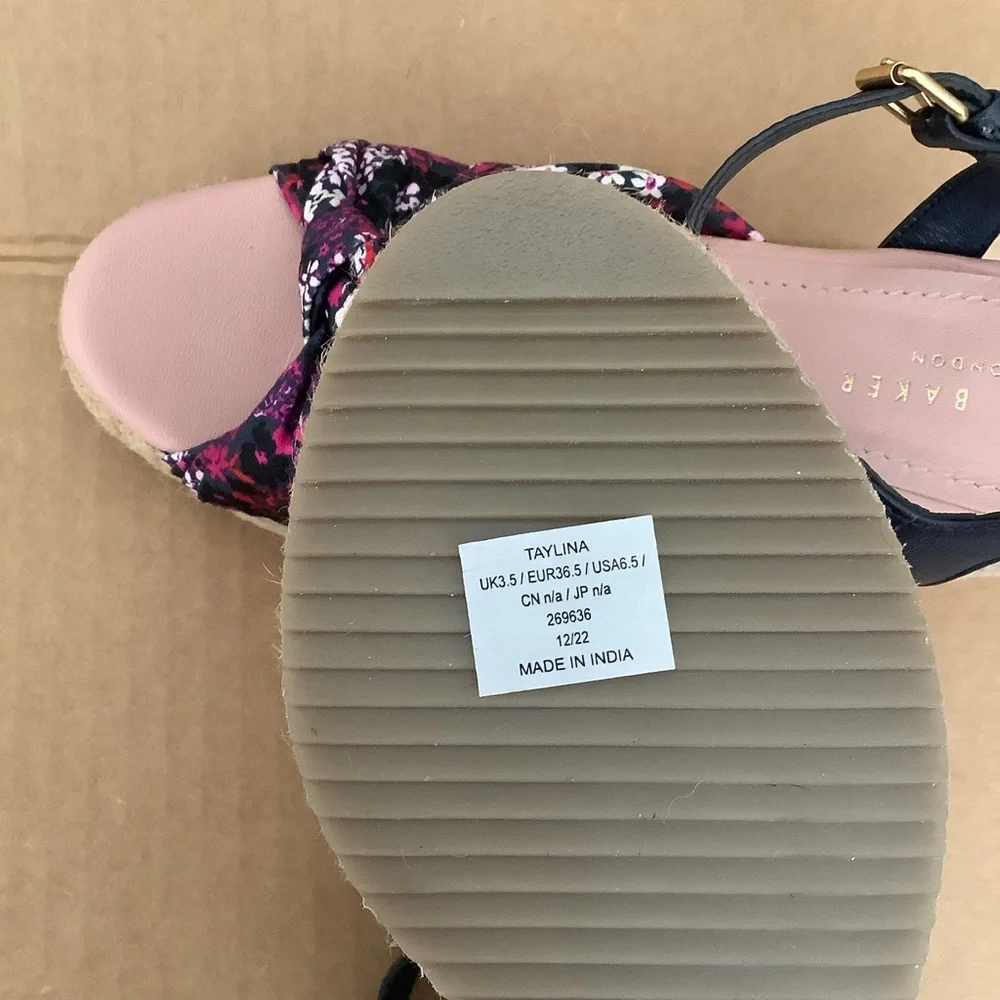 TED BAKER SHOES TAYLINA‎ FLORAL ESPADRILLE WEDGE SANDAL IN NAVY NWOT sz 6 1/2